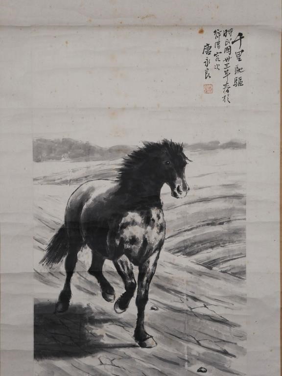 CHINESE SCROLL PAINTING, HORSEAntique