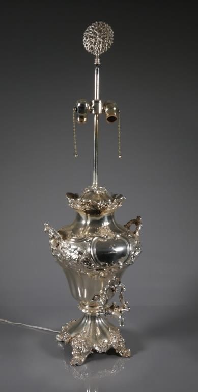 HUGE VICTORIAN SILVER COFFEE URN LAMPMassive,