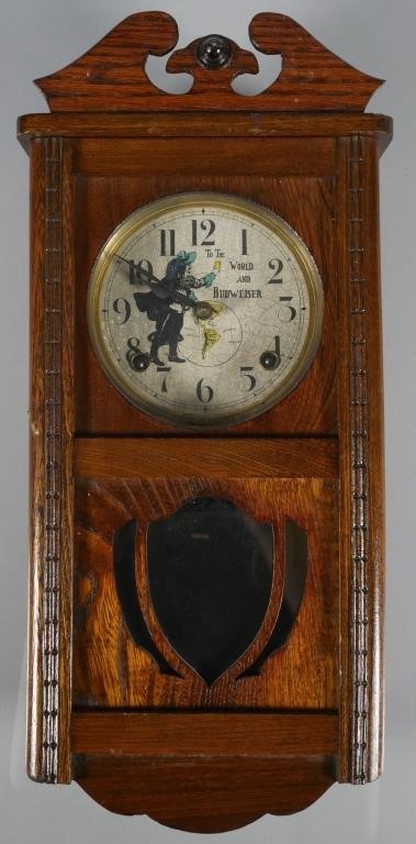 BUDWEISER ANTIQUE OAK ADVERTISING CLOCKOld