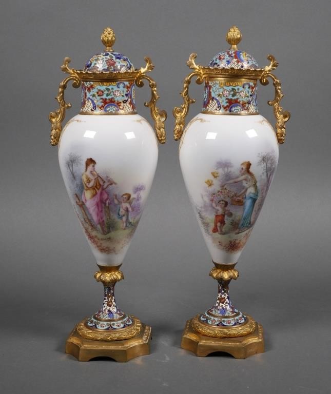 PAIR SEVRES PORCELAIN URNS ORMOLU 3655a7