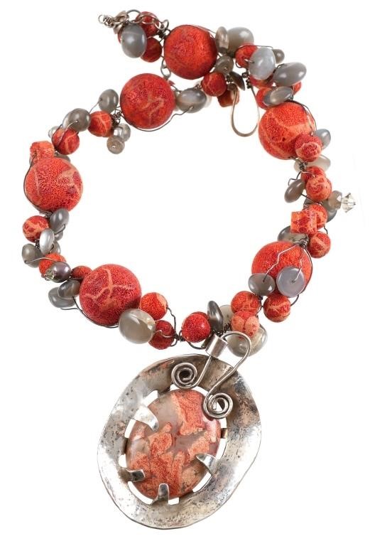 NAVAJO STERLING SILVER & CORAL BEAD