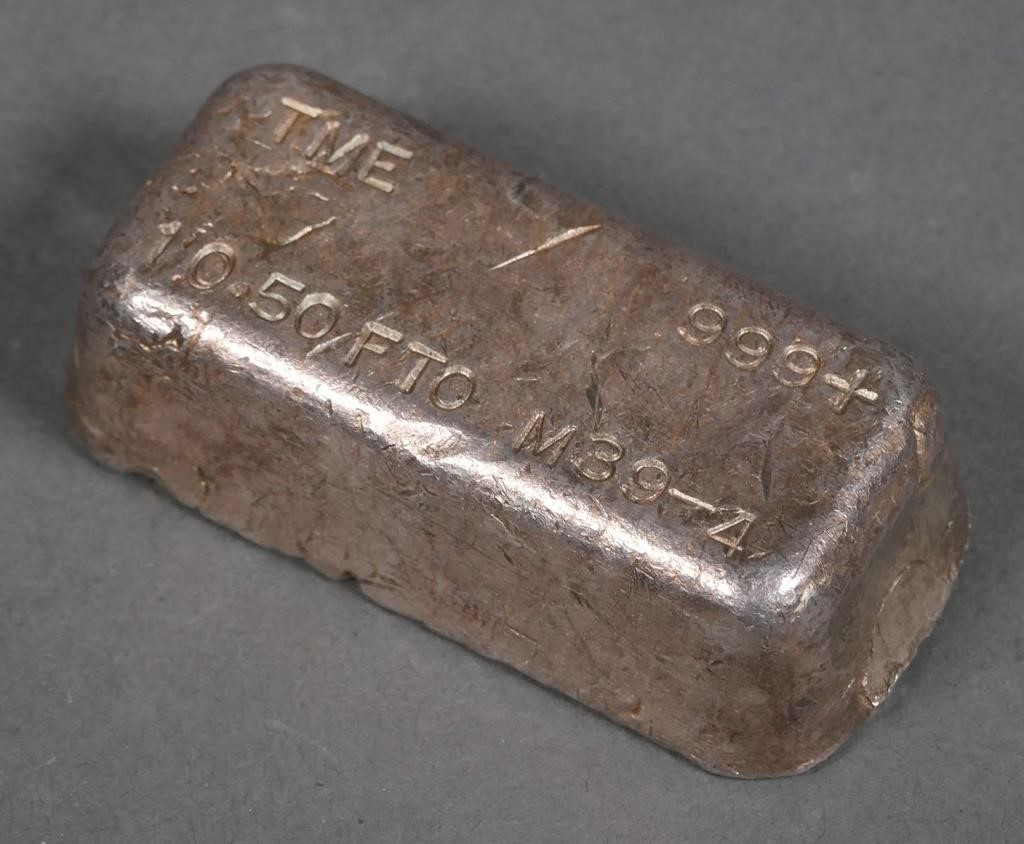 SILVER BAR .999 HAND POURED 10.50