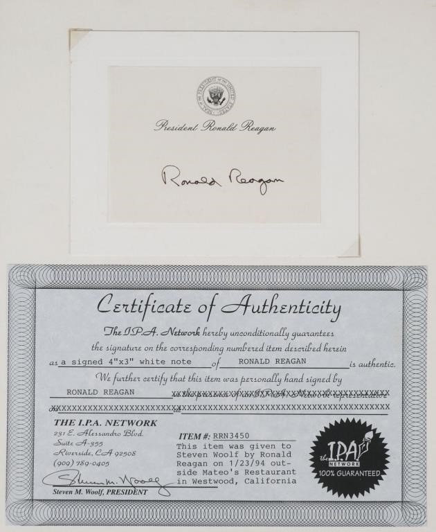 RONALD REAGAN SIGNED CARD AS PRESIDENTAbout