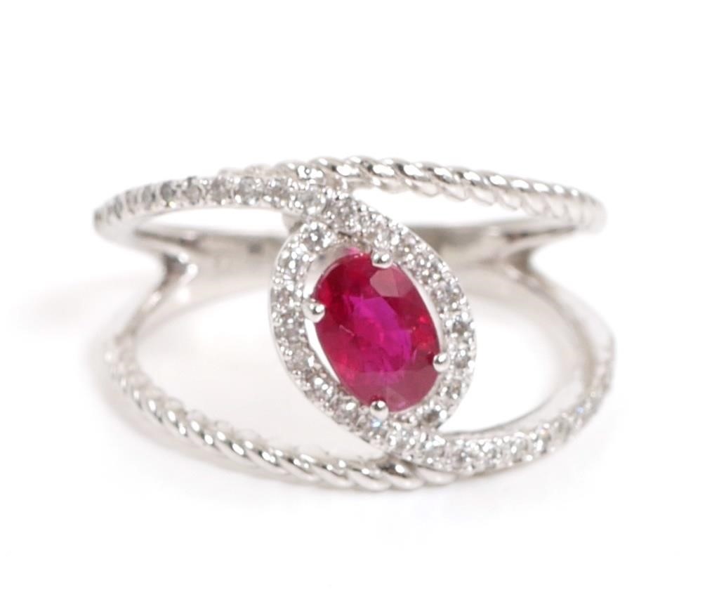 RUBY DIAMOND 14K WHITE GOLD RINGOne 3656d0