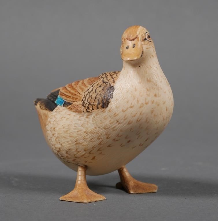 JAPANESE IVORY OKIMONO, DUCKFinely