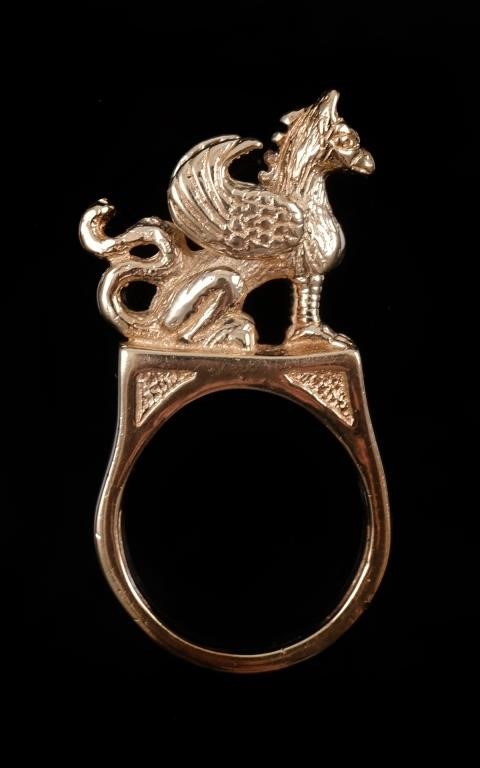 14K GOLD GRIFFIN MEN'S RING, SIZE