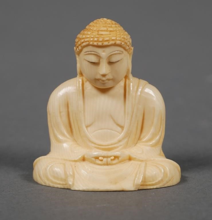 ANTIQUE JAPANESE CARVED IVORY BUDDHA,