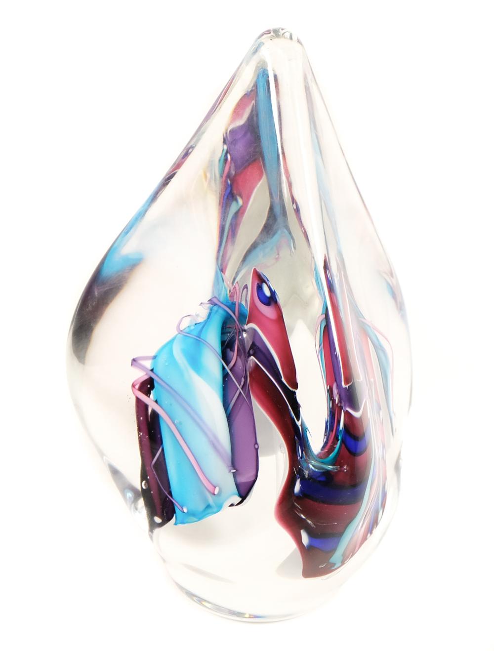 SCHMIDT RHEA ART GLASS TRIANGULAR PAPERWEIGHTSchmidt