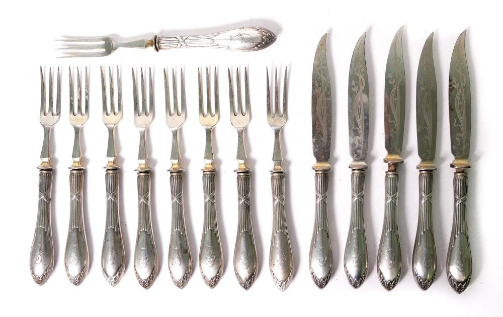 14 PCS GERMAN .800 SILVER FORKS & KNIVESFourteen