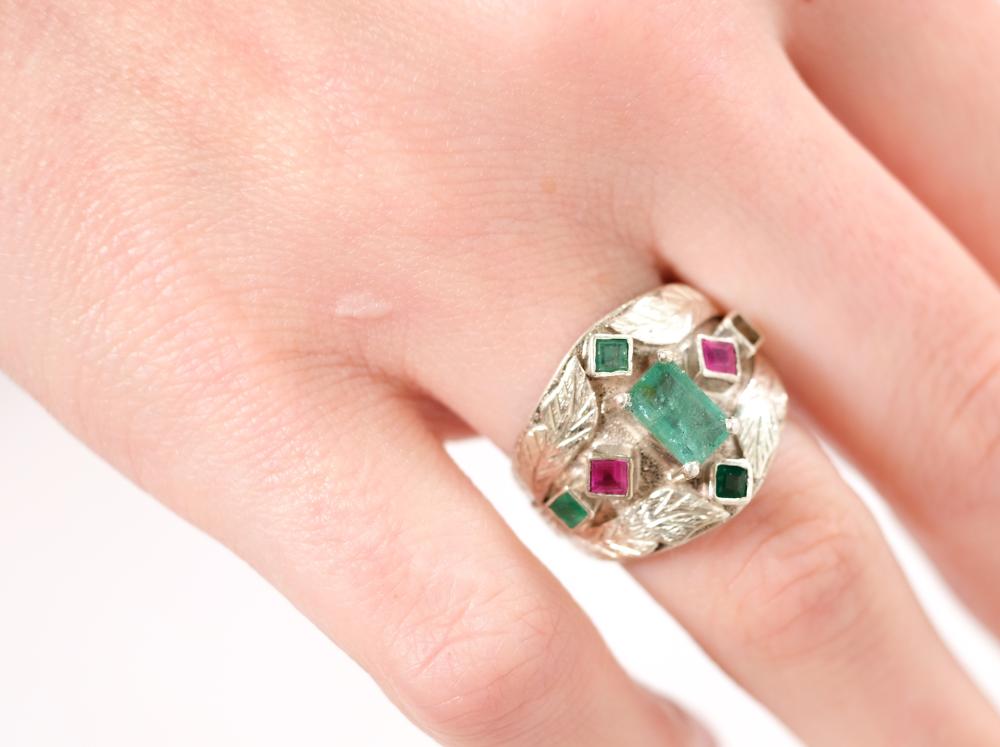 STERLING SILVER EMERALD & RUBY