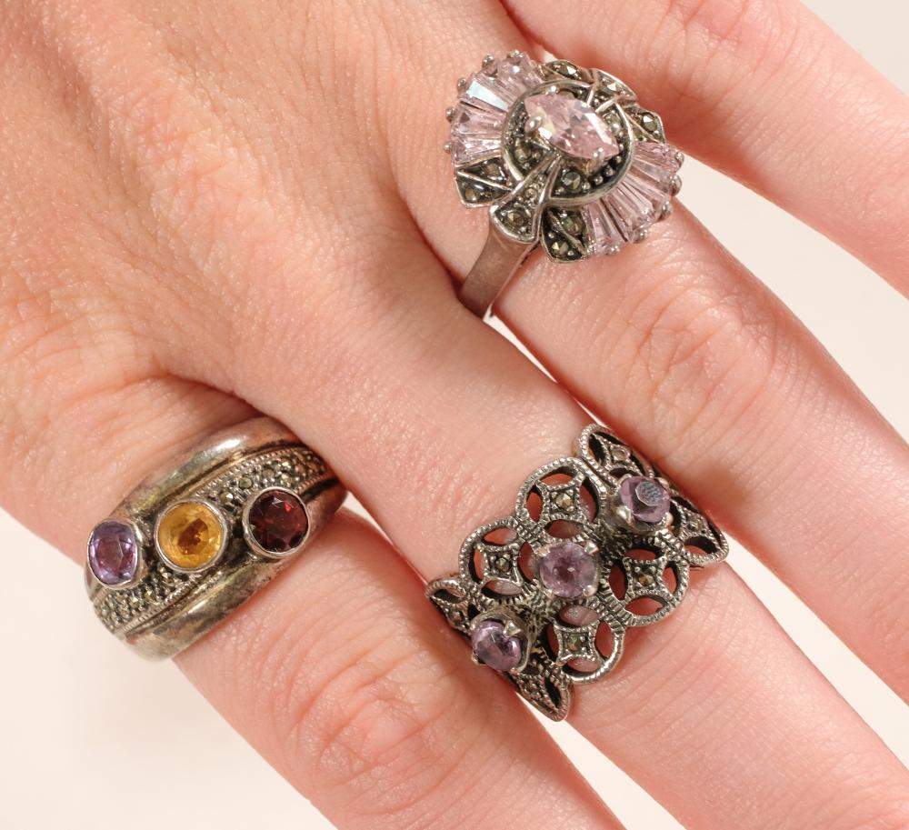 GROUP, 3 VINTAGE GEMSTONE & MARCASITE