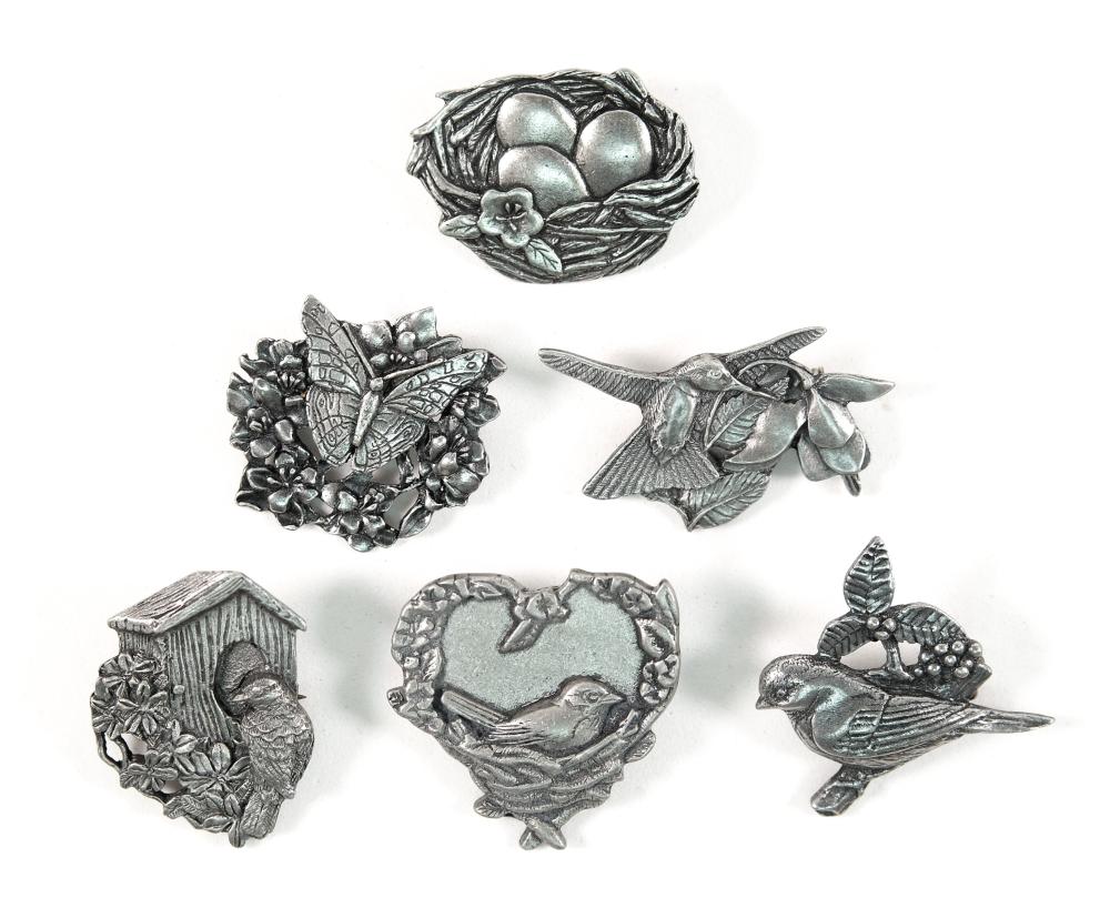 GROUP 6 BIRDS BLOOMS PEWTER 36588d