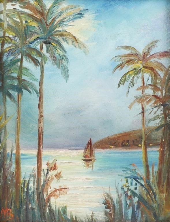 VINTAGE PAINTING FLORIDA SUNSET 3658dc