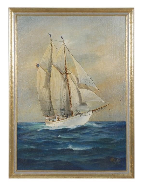 JOE SELBY, OIL ON BOARD YACHT PAINTINGJoe