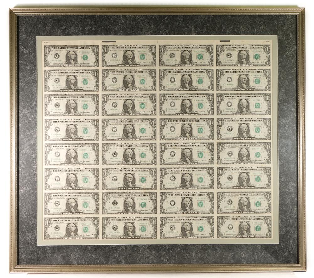 FRAMED USA 1985 $1 UNCUT SHEET