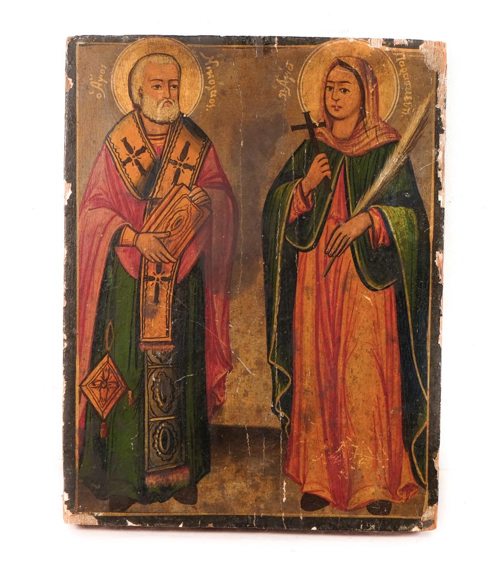 EARLY 20TH C PAINTED ICON ON WOOD