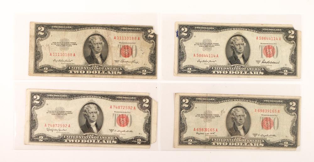 GROUP, 4 RED SEAL $2 DOLLAR BILLSGroup,