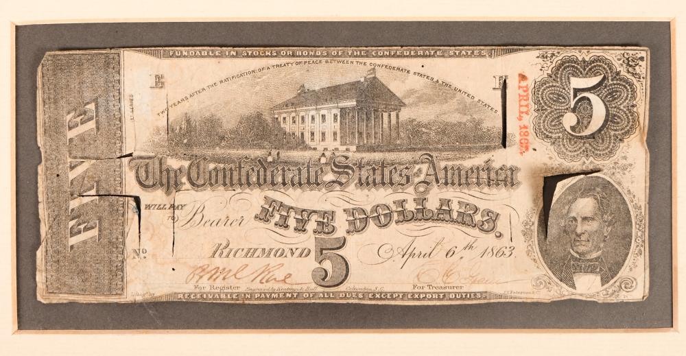 1863 CONFEDERATE STATES 5 CURRENCY 365a3e