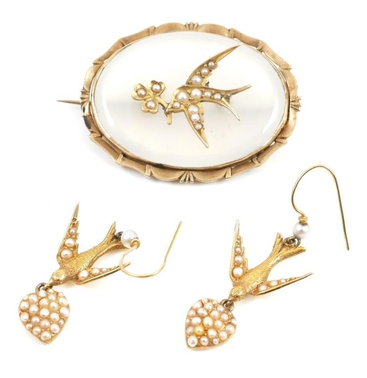 VICTORIAN PIN EARRINGS SET SWALLOWSPart 365a65