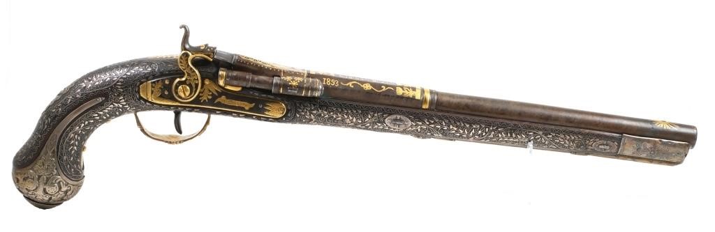 19C INLAID PERSIAN OR MUGHAL PISTOL 365a62