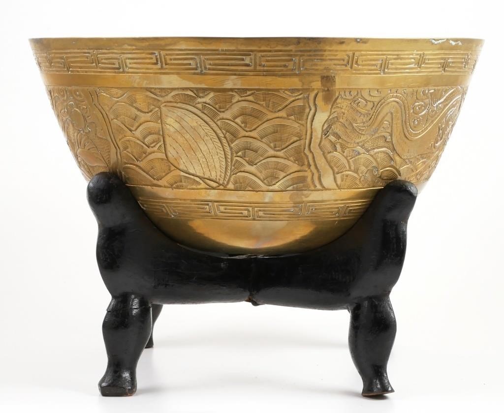 BRONZE DRAGON PHOENIX CHINESE BOWLHeavy  365a7b