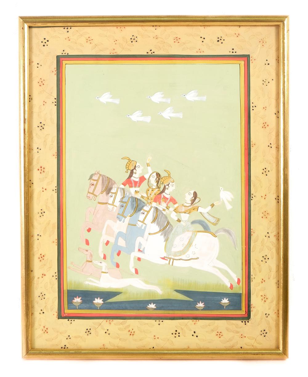 MOGHUL SCHOOL GOUACHE FIGURAL PAINTING20th 365ab5