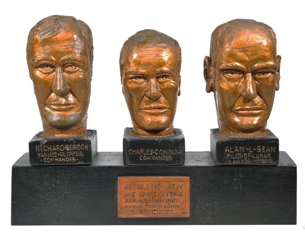 APOLLO 12 CREW, FOLK ART CARVED BUSTSThree