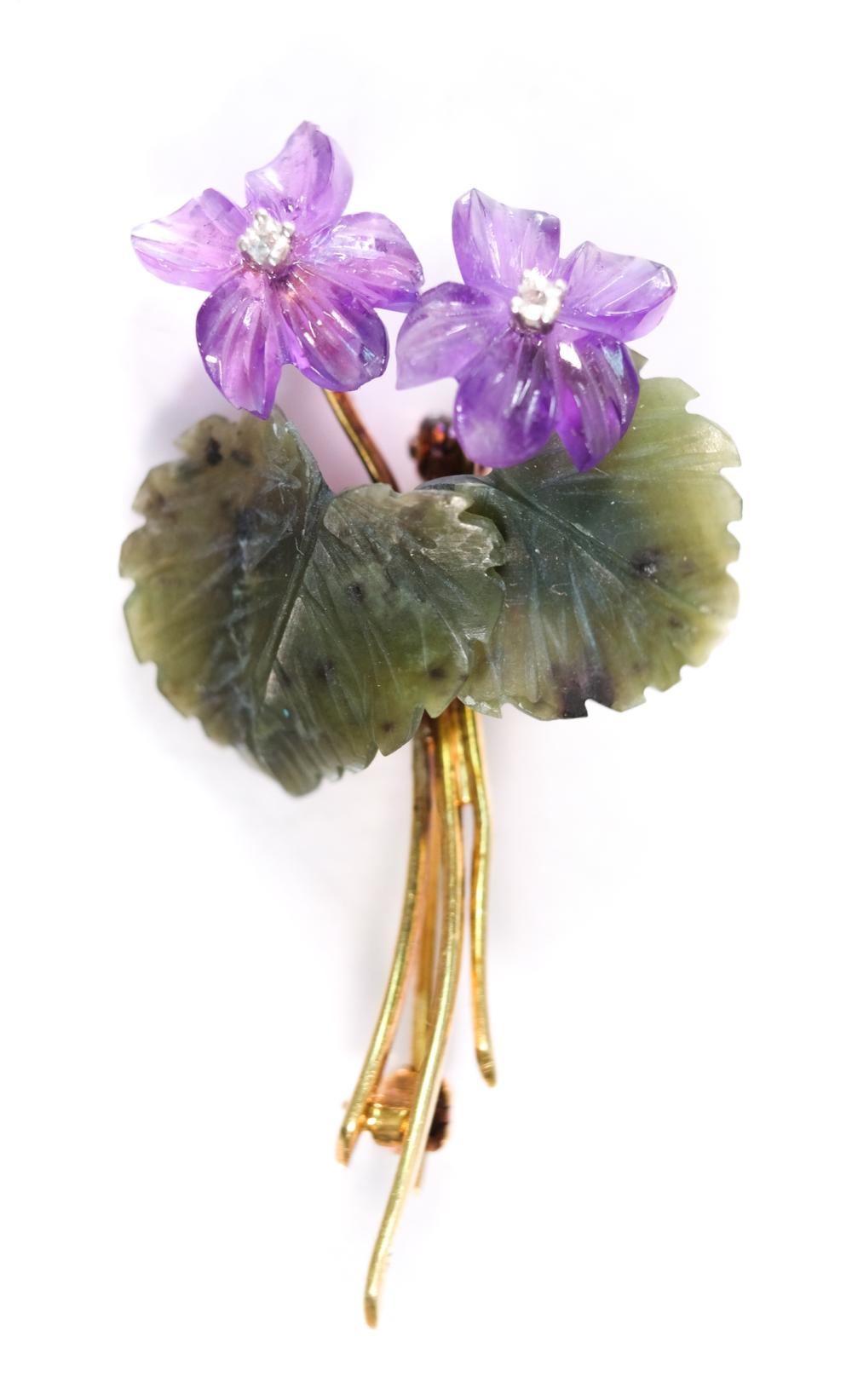 AUSTRIAN 14K YG VIOLET SPRAY BROOCH