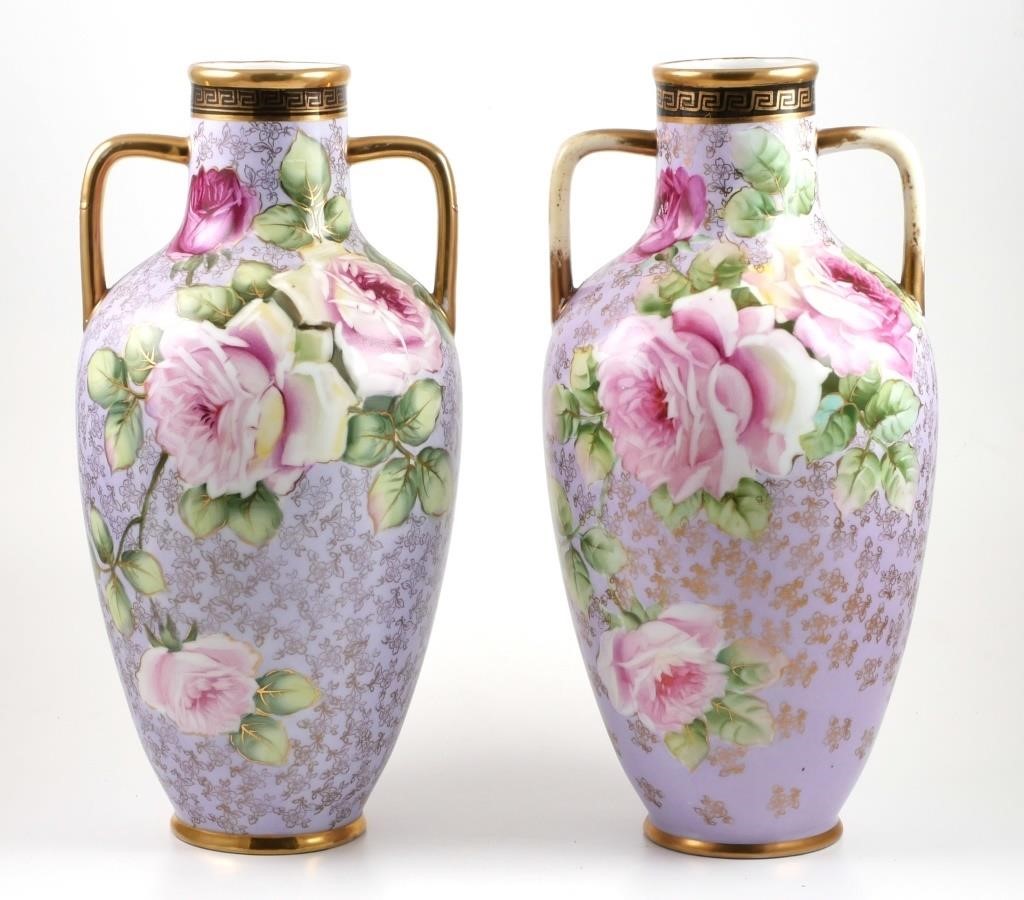 NIPPON HAND PAINTED VASE PAIRFloral