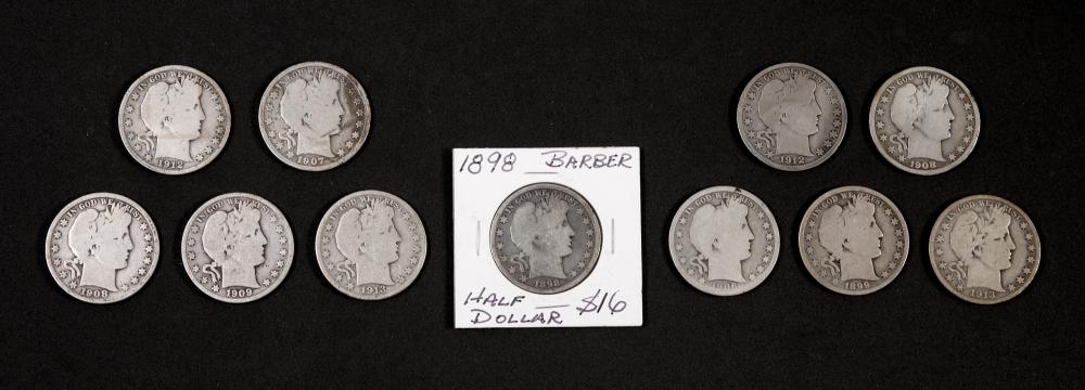 GROUP 11 BARBER HALF DOLLAR COINSGrouping 365aeb