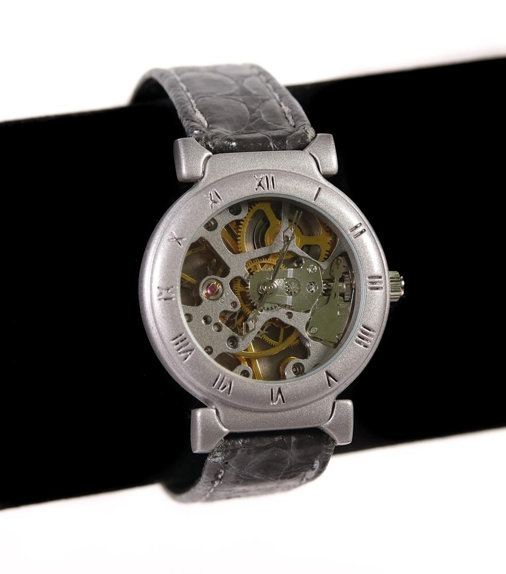 CONTEMPORARY SKELETON WATCH W/LEATHER