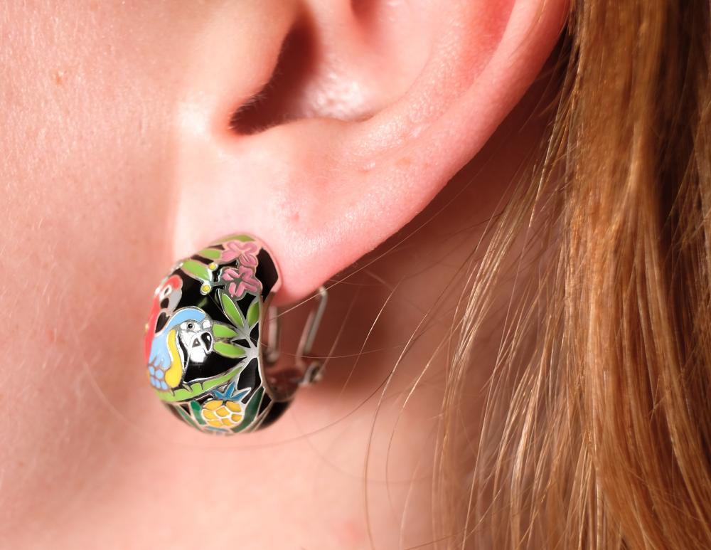 PAIR BELLE ETOILE 925 ENAMEL MACAW 365b89