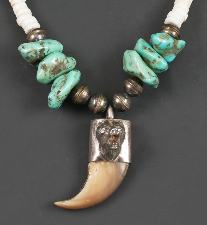 NAVAJO TURQUOISE, BEAR CLAW, STERLING