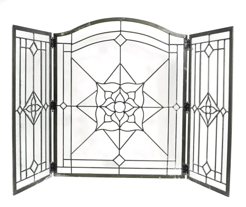 LEADED GLASS FIREPLACE SURROUND,