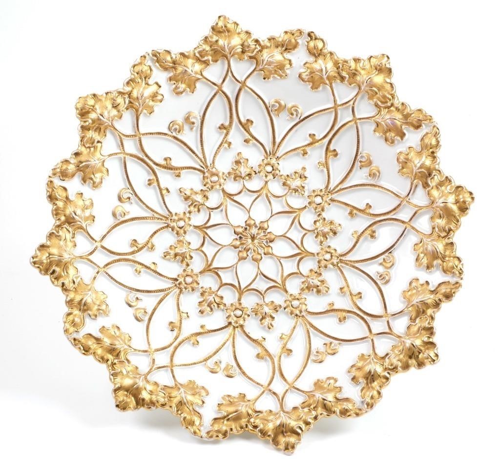 MEISSEN GOLD ENCRUSTED RELIEF PLATECrossed