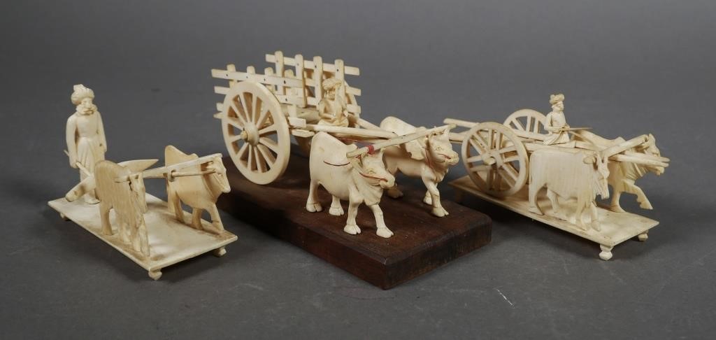 3 CARVED IVORY FARMING SCENESThree