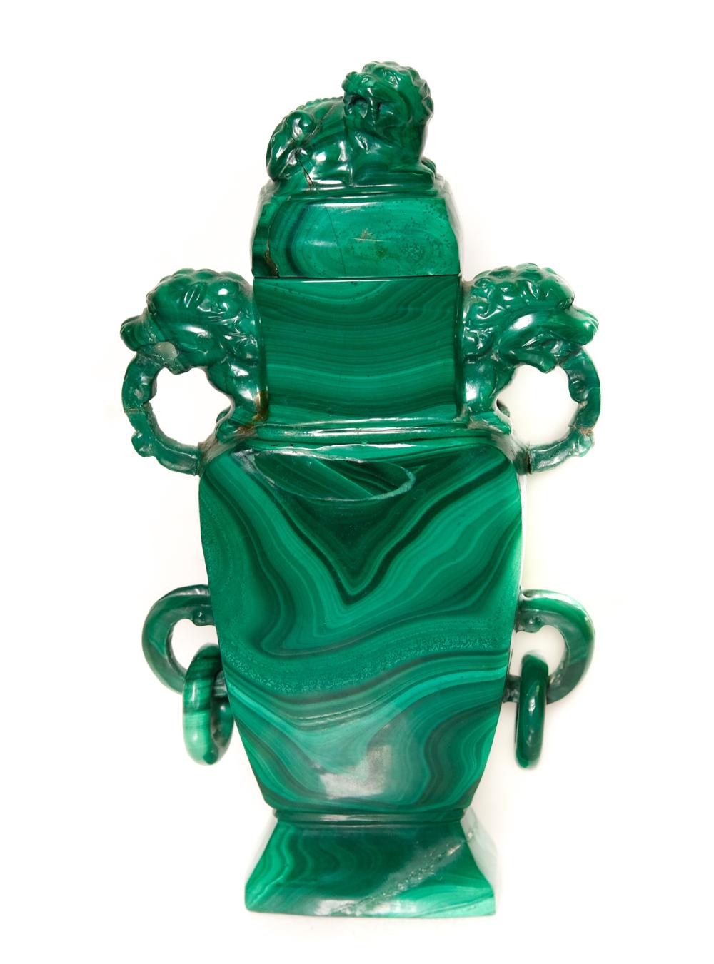 CHINESE MALACHITE CARVED COVERED 365bf3