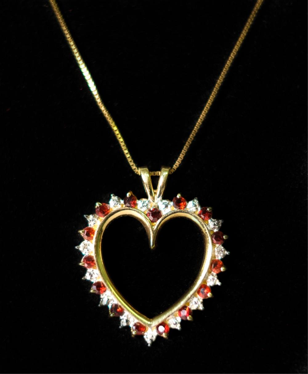 14K/10K YG DIAMOND & GARNET HEART