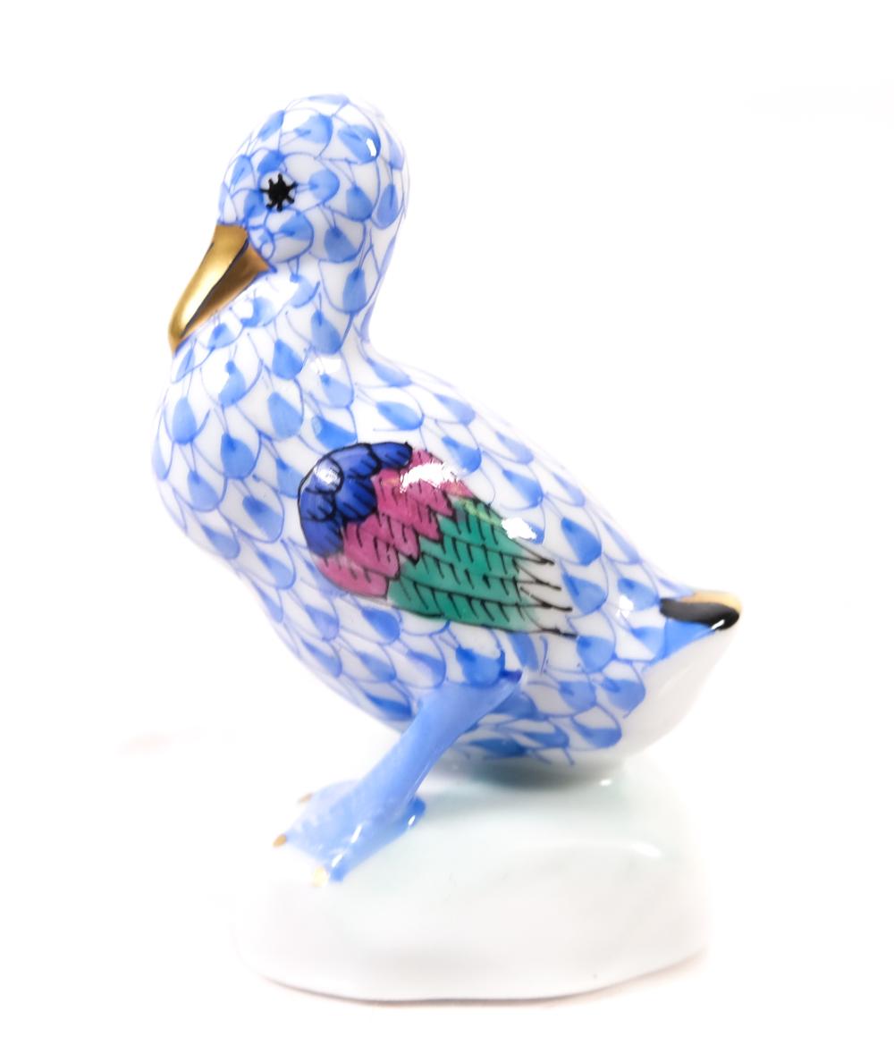 HEREND PORCELAIN BLUE FISHNET DUCK