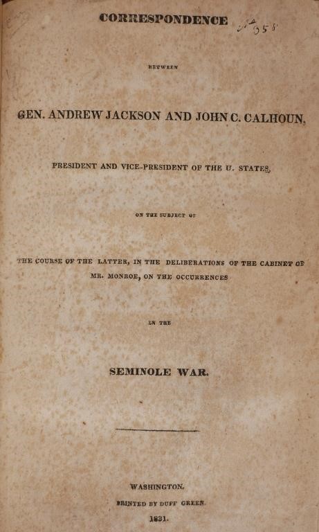 SEMINOLE WAR, PRESIDENTIAL CORRESPONDENCE,