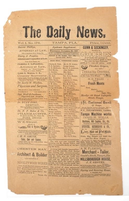 TAMPA 1887 THE DAILY NEWS NEWSPAPERFront 365d1d