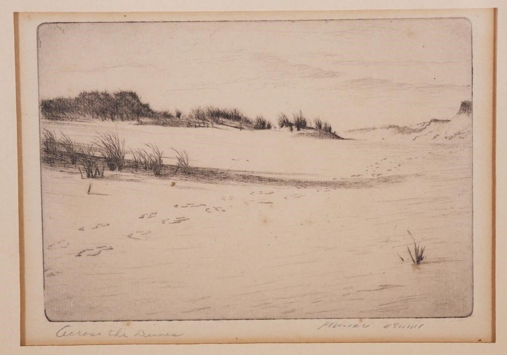 ETCHING, FLORIDA BEACH SCENE, SIGNEDEtching