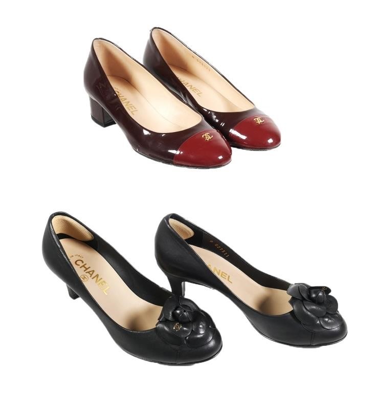 (2) PAIRS OF CHANEL SHOES, RED,