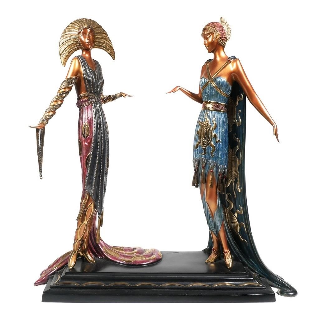 ERTE, BRONZE ART DECO TWO VAMPS STATUEBronze