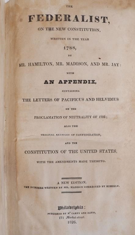 THE FEDERALIST, 1826 EDITIONProfessionally