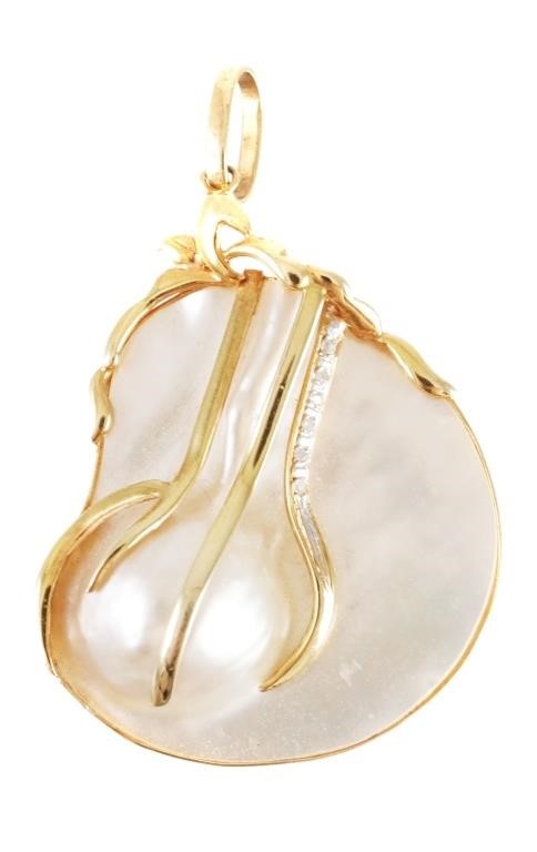 14K YELLOW GOLD PEARL & DIAMOND