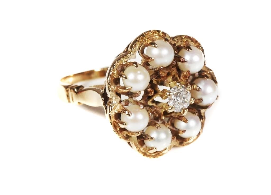 DIAMOND PEARLS 14K GOLD RINGVintage 365e44