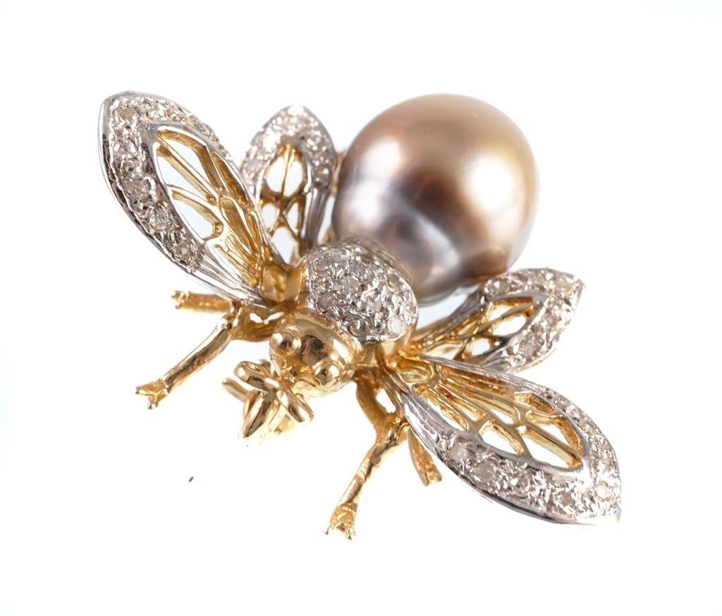 PEARL DIAMOND BEE PIN BROOCH  365e41