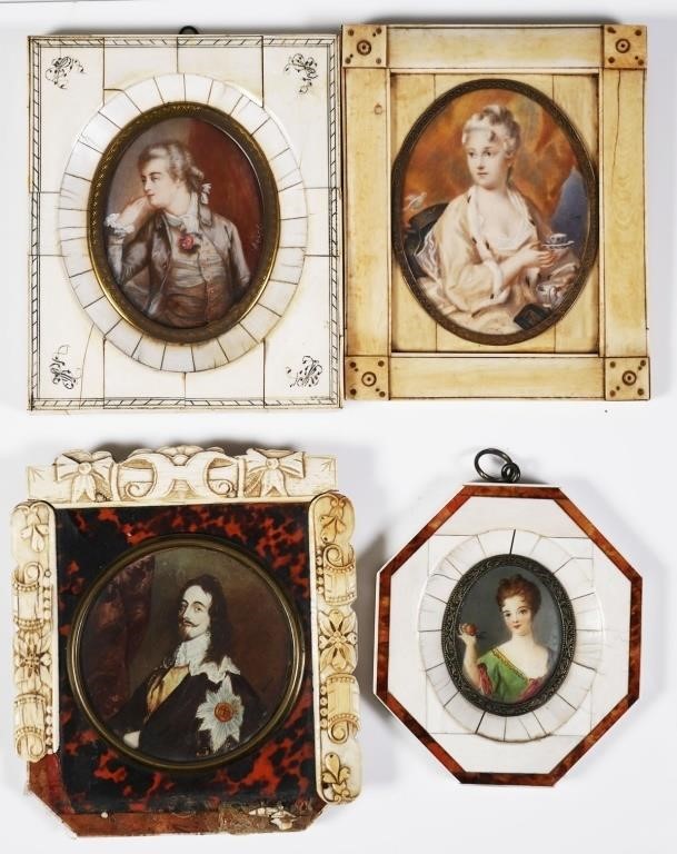  4 ANTIQUE FRENCH MINIATURE PORTRAITSGroup 365e5b