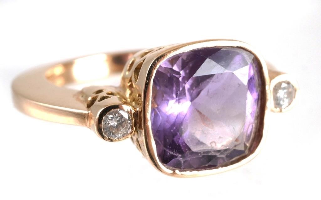 14K YELLOW GOLD AMETHYST & DIAMOND